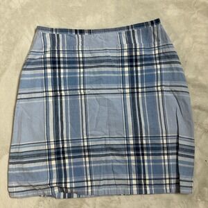 Vintage Tommy Hilfiger Plaid‎ Mini Skirt Blue White Cotton Casual Size 6